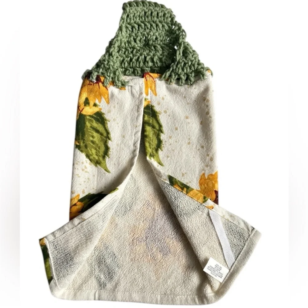 Hand Crafted Colorful Sunflowers Hanging Hand Towel Crochet Top Button Closure